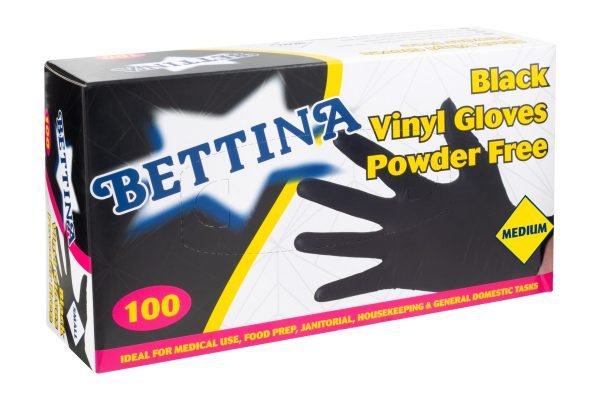 Bettina Black Vinyl Gloves 100pk - M