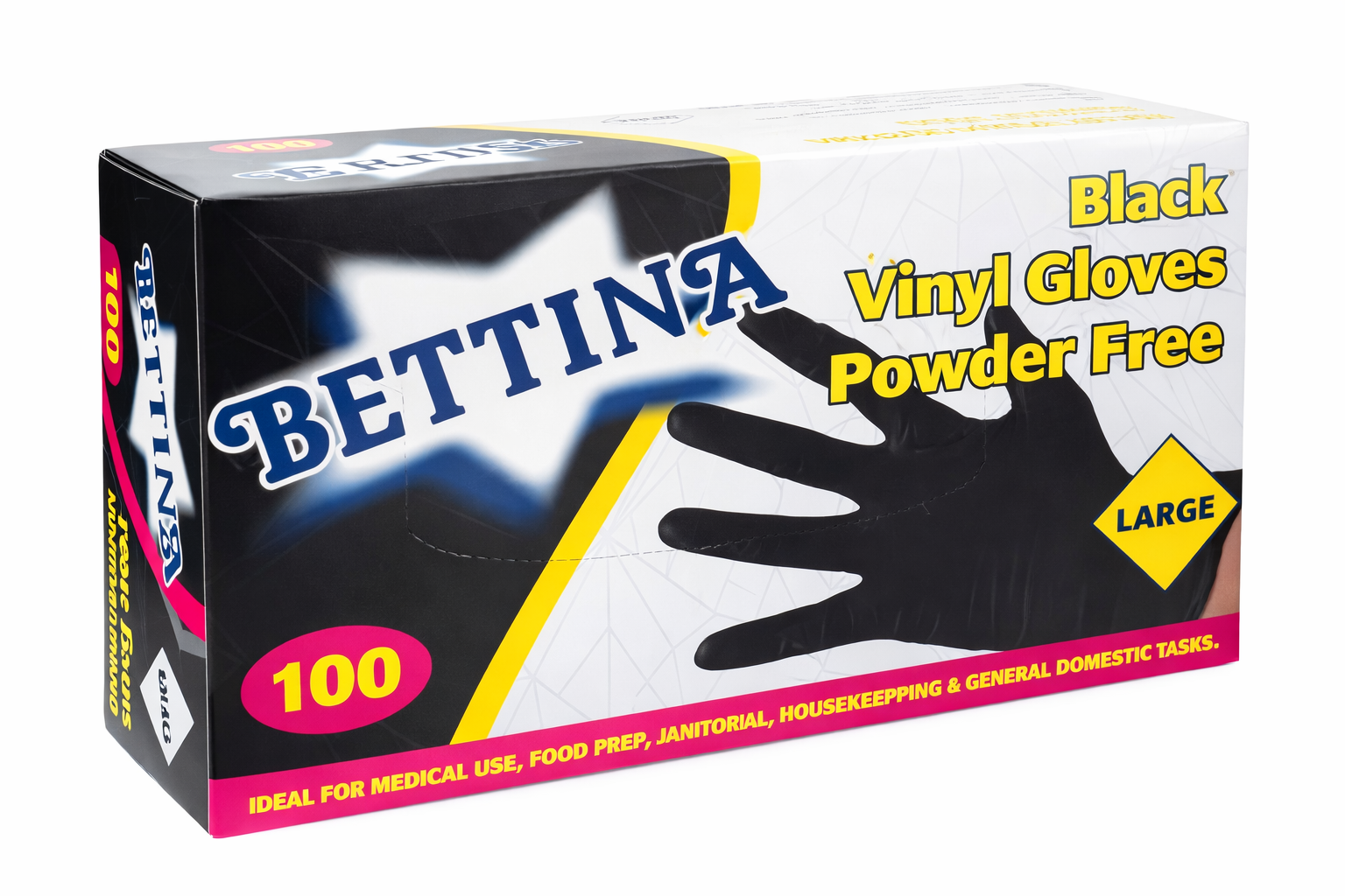 Bettina Black Vinyl Gloves 100pk - L